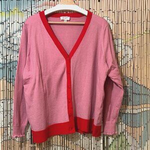 Candace Cameron Bure Button-Down Surfside Cardigan Sweater, Pink/Red, XL